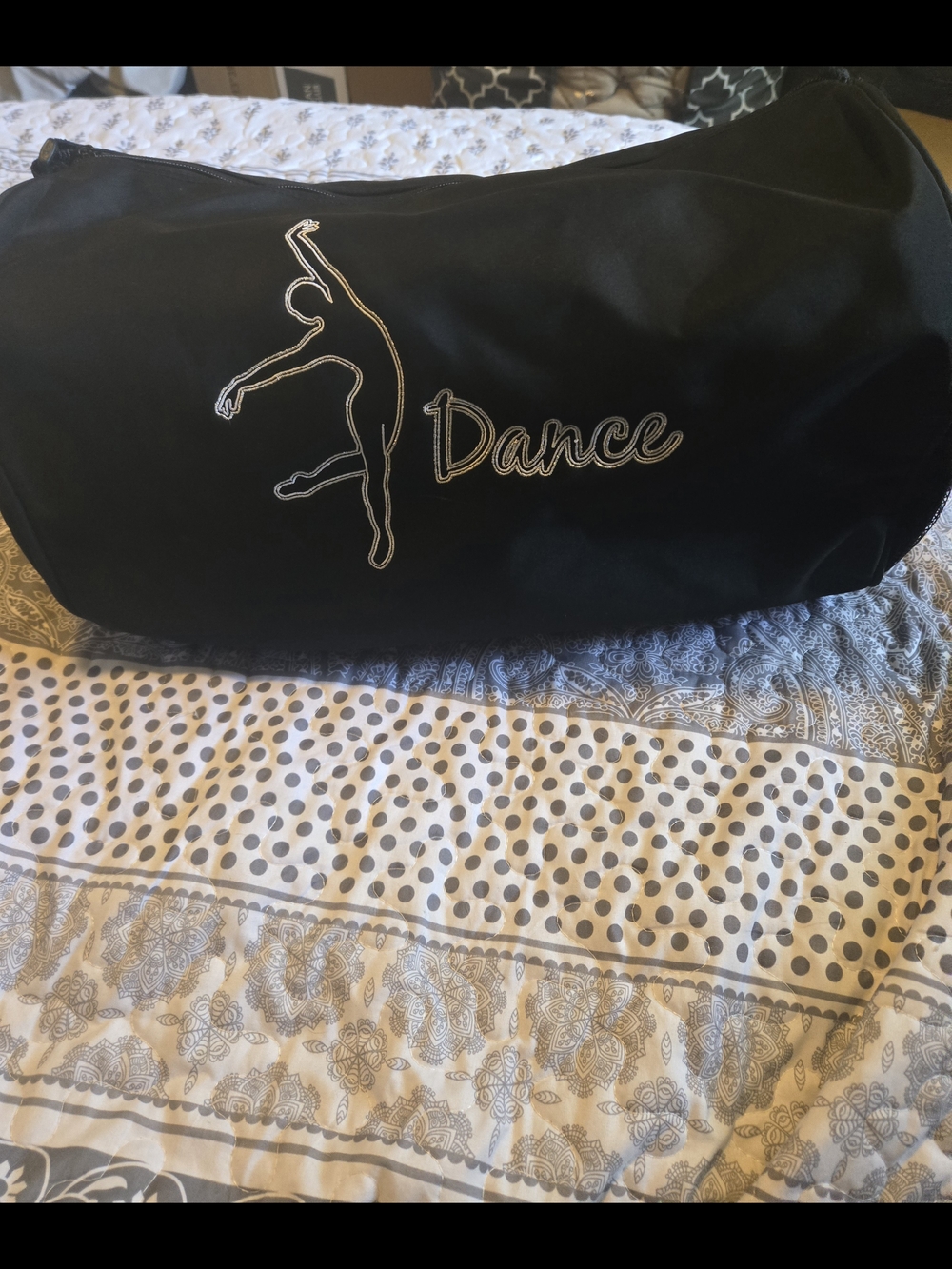 Black Dance Duffel Bag with Embroidered Ballerina